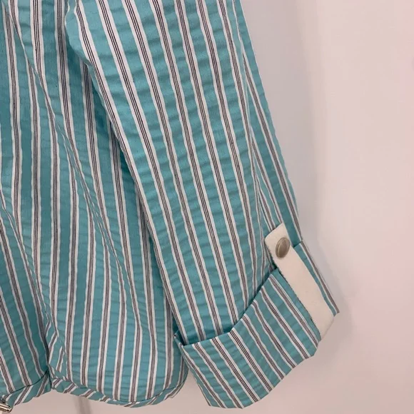 Worth Aqua Striped Seersucker Snap Front Short Jacket Sz M - Picture 8 of 13